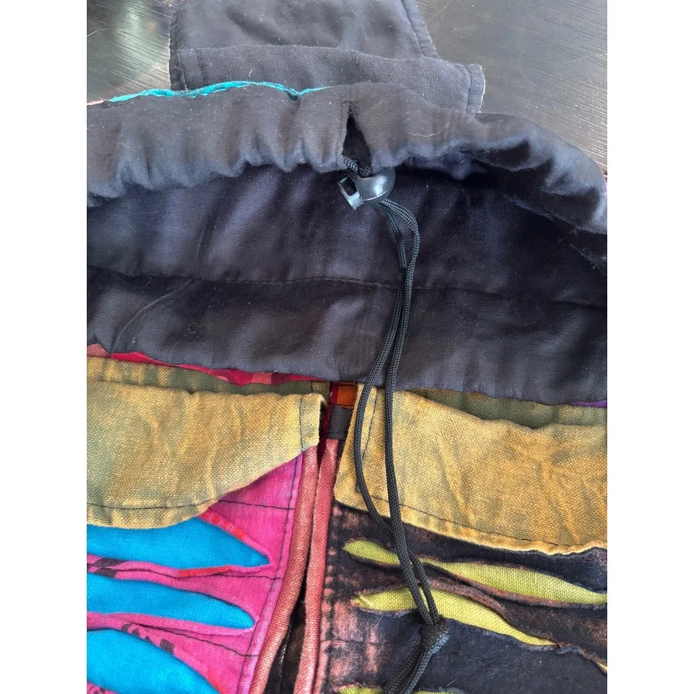 Boho Patchwork Razor Cut Peace Sign Backpack Nepal Cotton Multi Color Festival